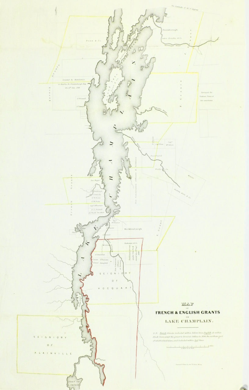 MAP OF FRENCH AND ENGLISH GRANTS ON LAKE CHAMPLAIN 1840