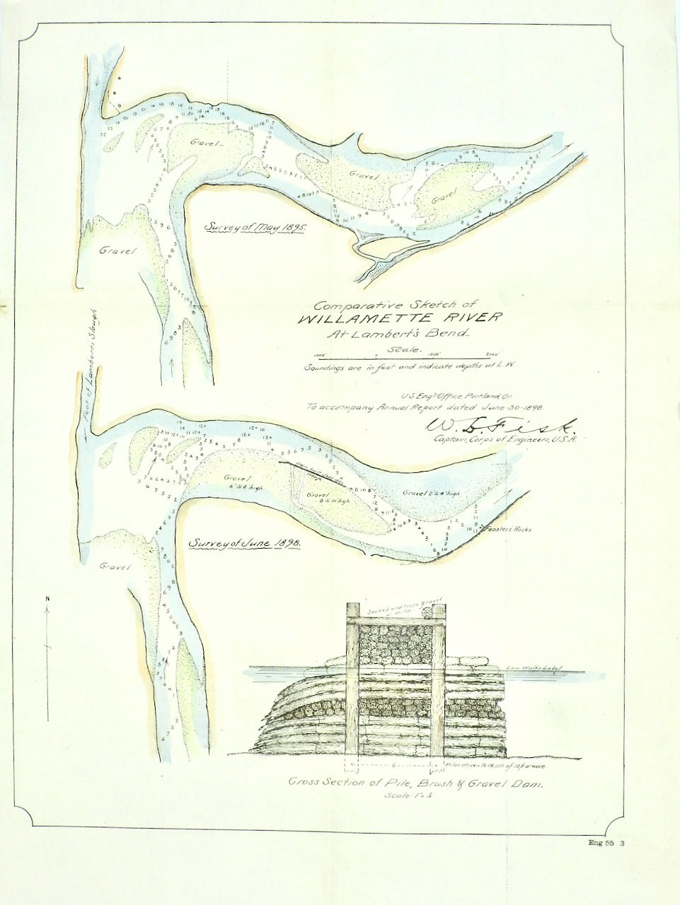 COMPARATIVE SKETCH OF WILLAMETTE RIVER AT LAMBERT’S BEND 1898