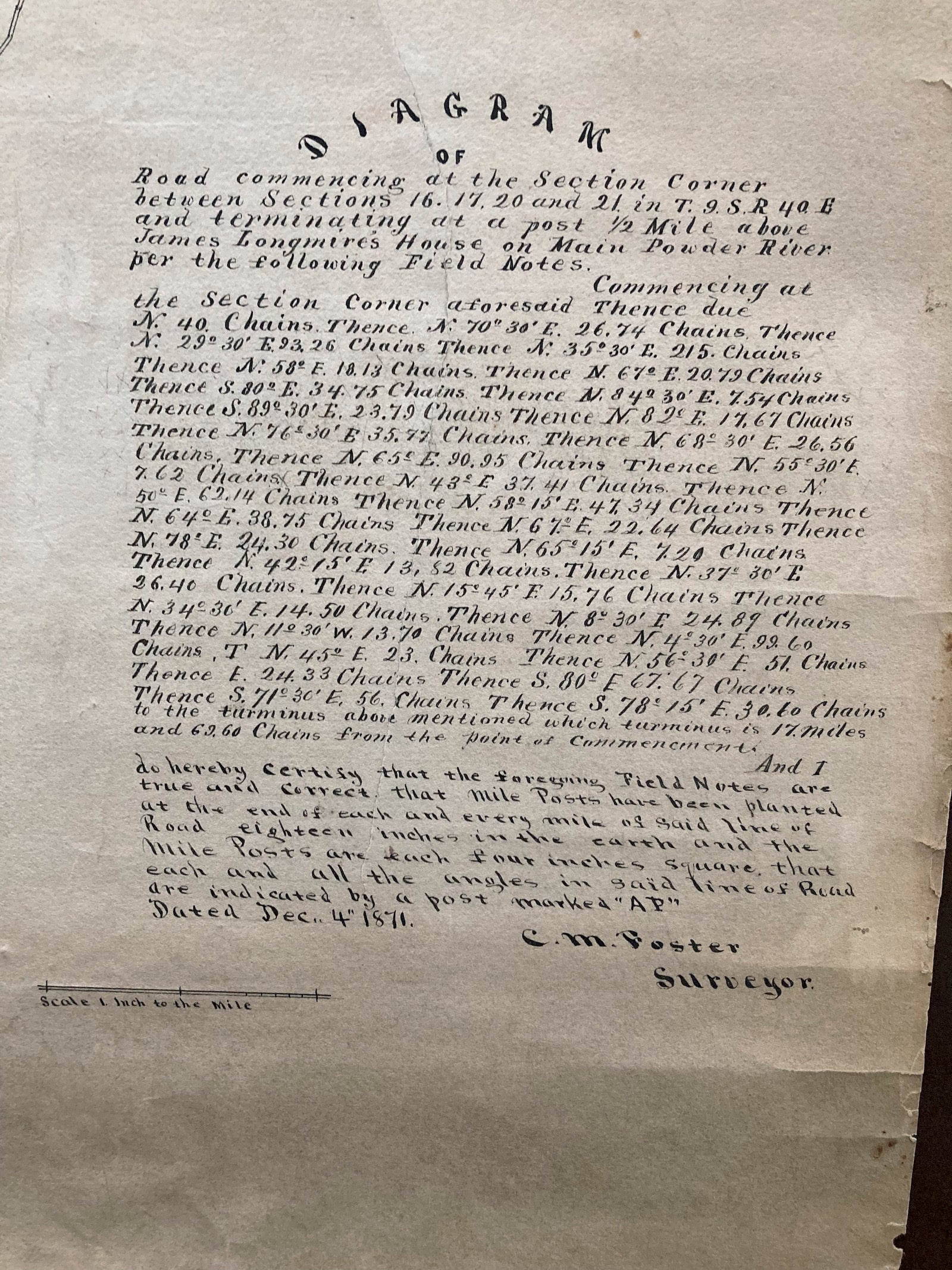 FOSTER, ORIGINAL SURVEYOR'S RECORD 1871