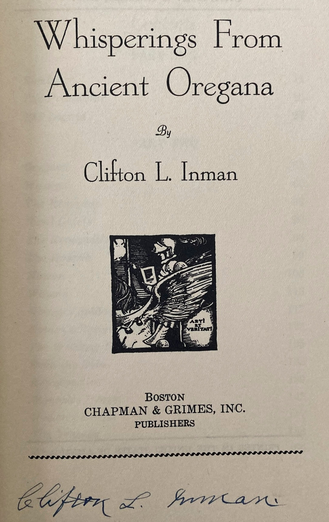 WHISPERINGS FROM ANCIENT OREGANA 1944 SIGNED 1ST ED