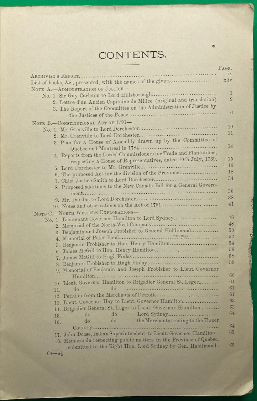 REPORT ON CANADIAN ARCHIVES: REPORT OF THE MINISTER OF AGRICULTURE  1890