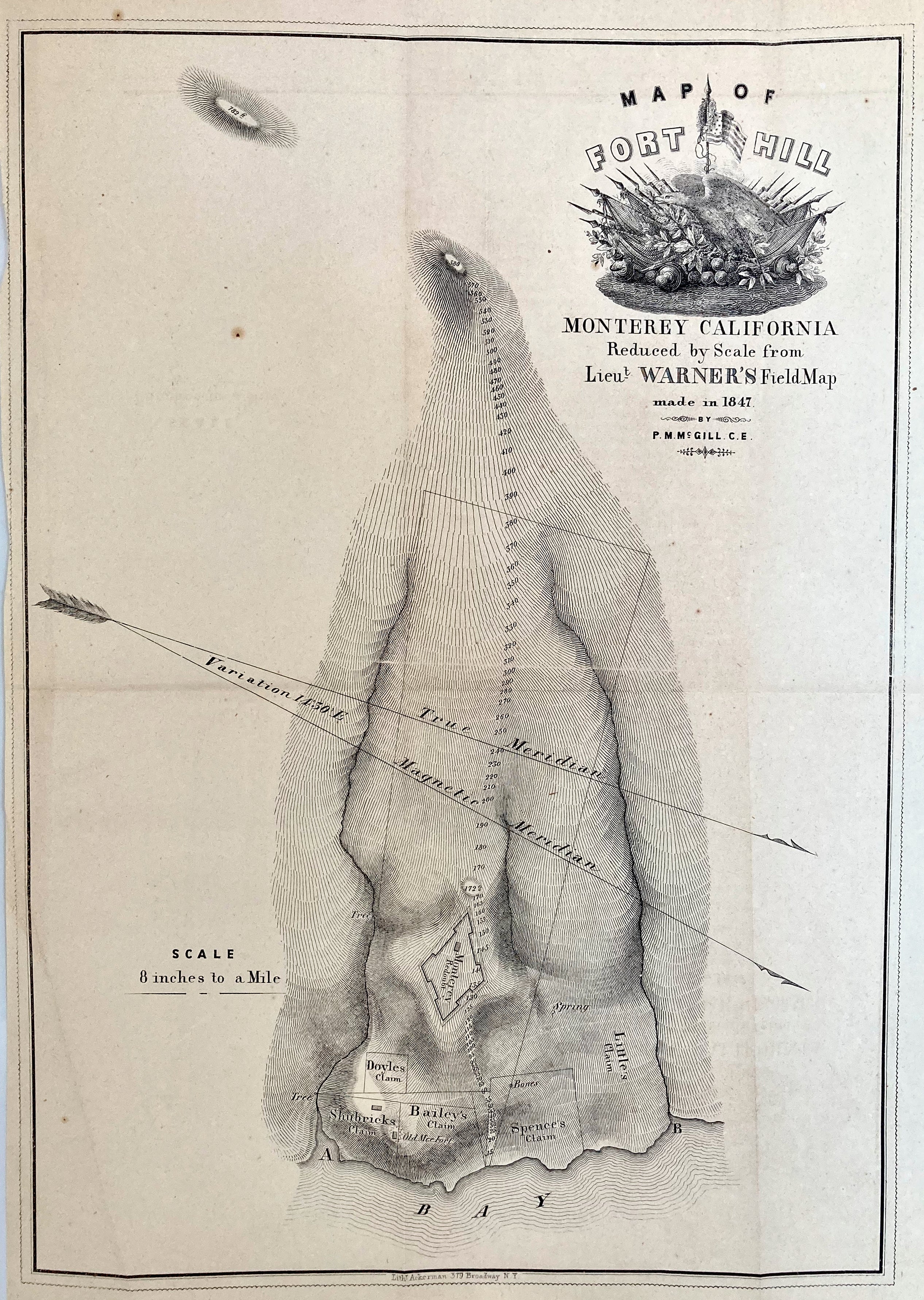 Map Of Fort Hill Monterey California 1847