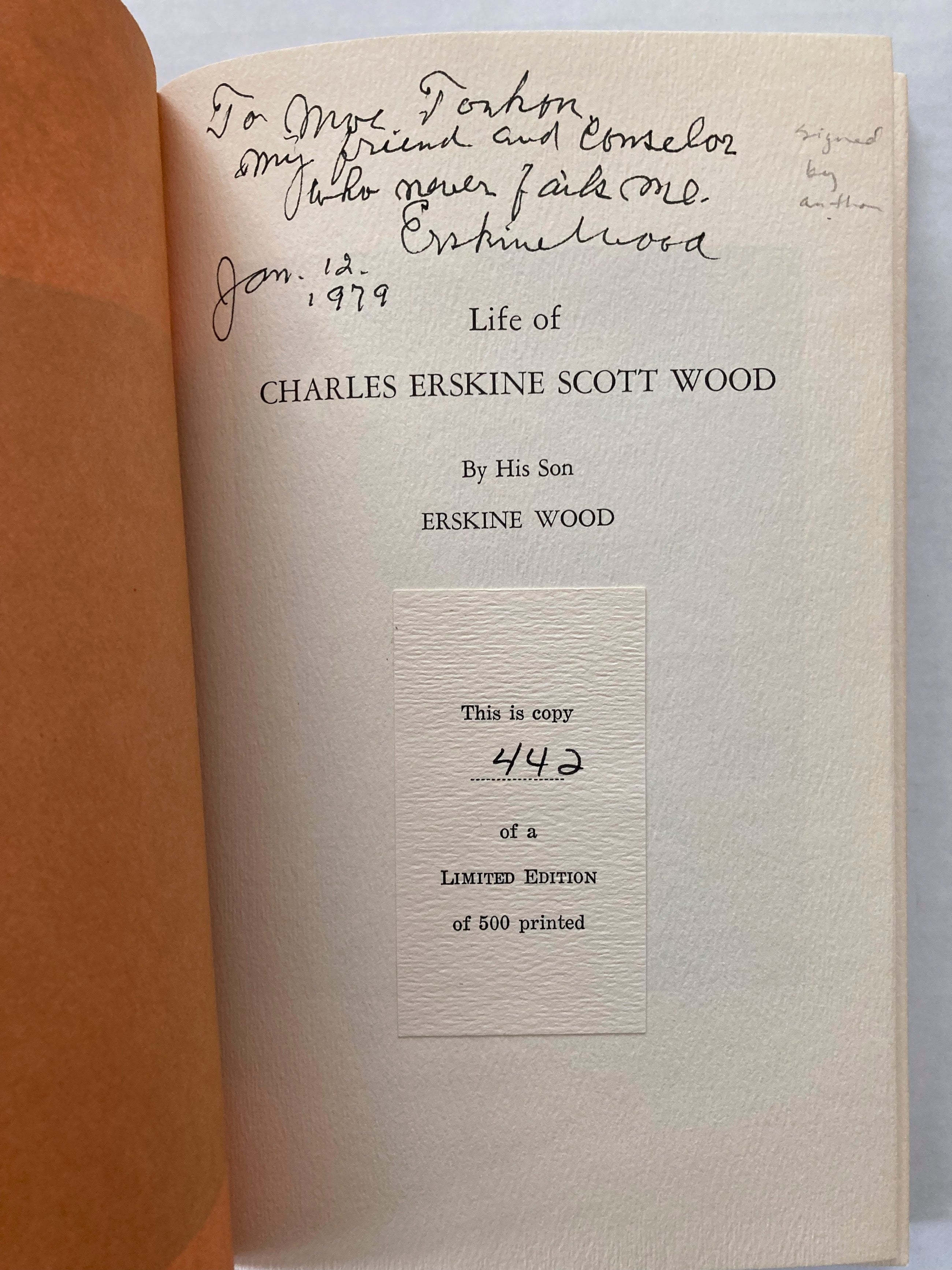 Life of Charles Erskine Scott Wood Signed Limited Edition VG