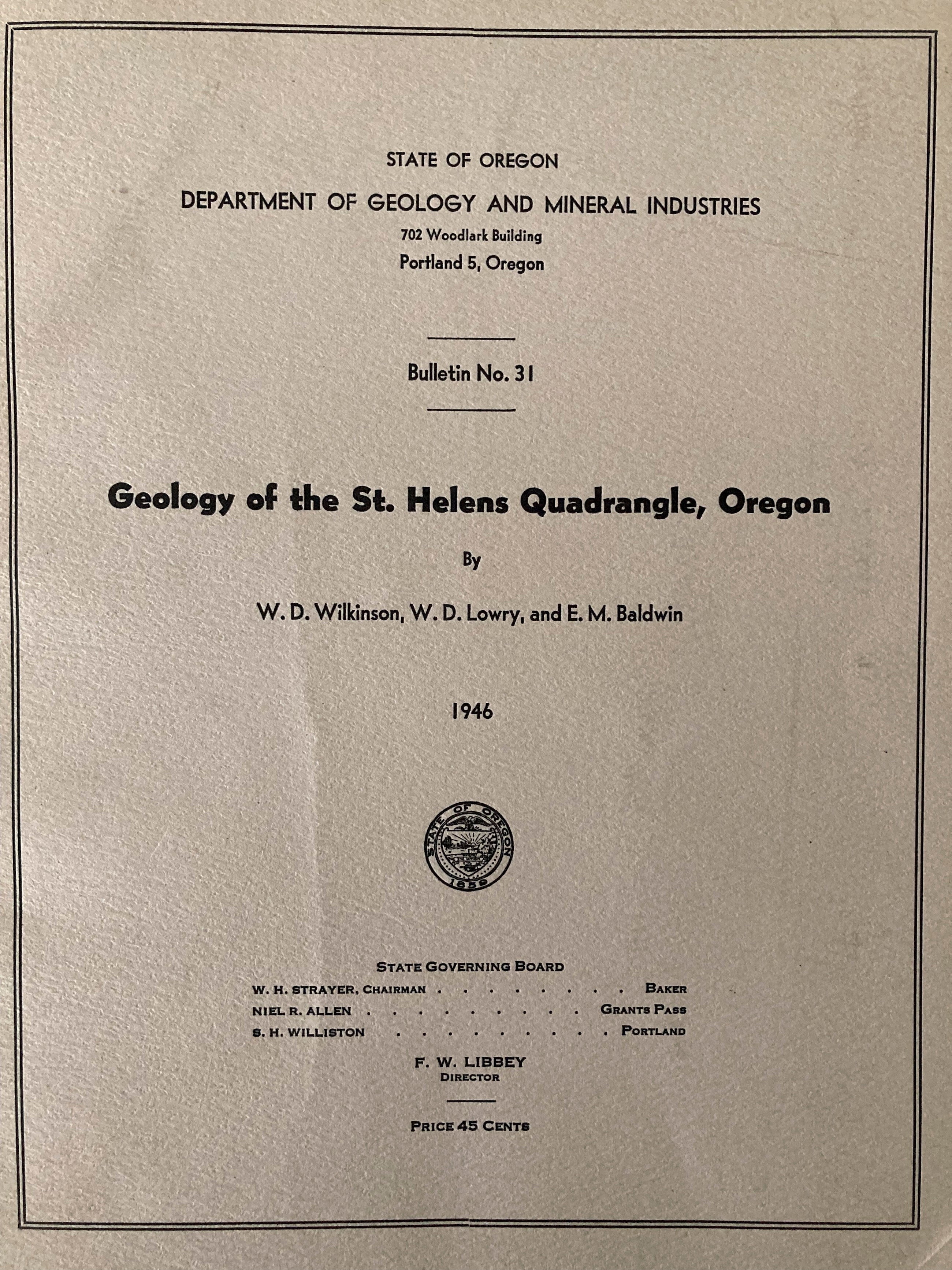 Geology of the St. Helens Quadrangle, Oregon 1946