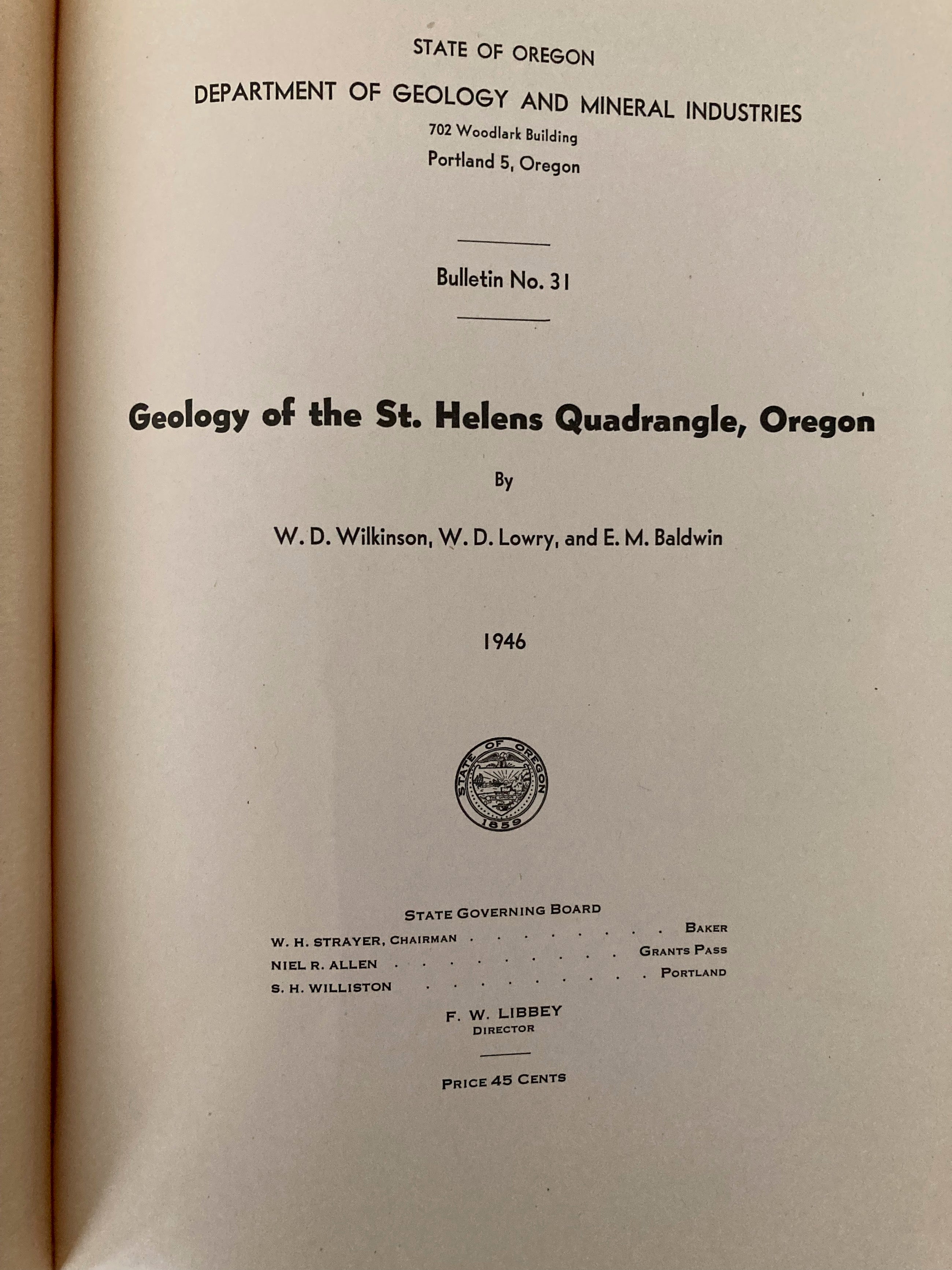 Geology of the St. Helens Quadrangle, Oregon 1946