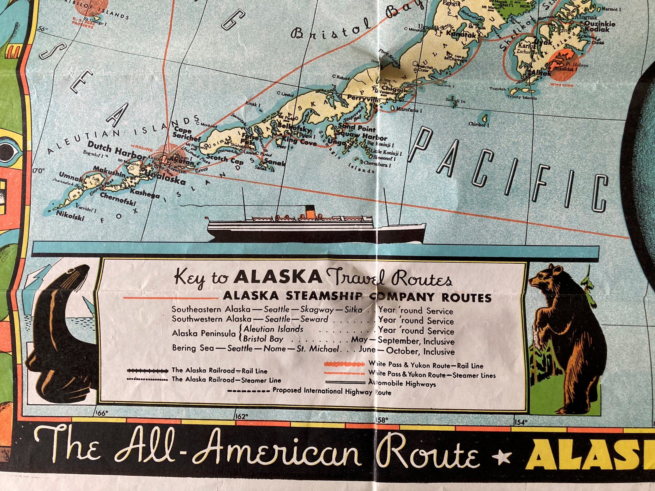Territory Of Alaska: Alaska Steamship Line Map 1936
