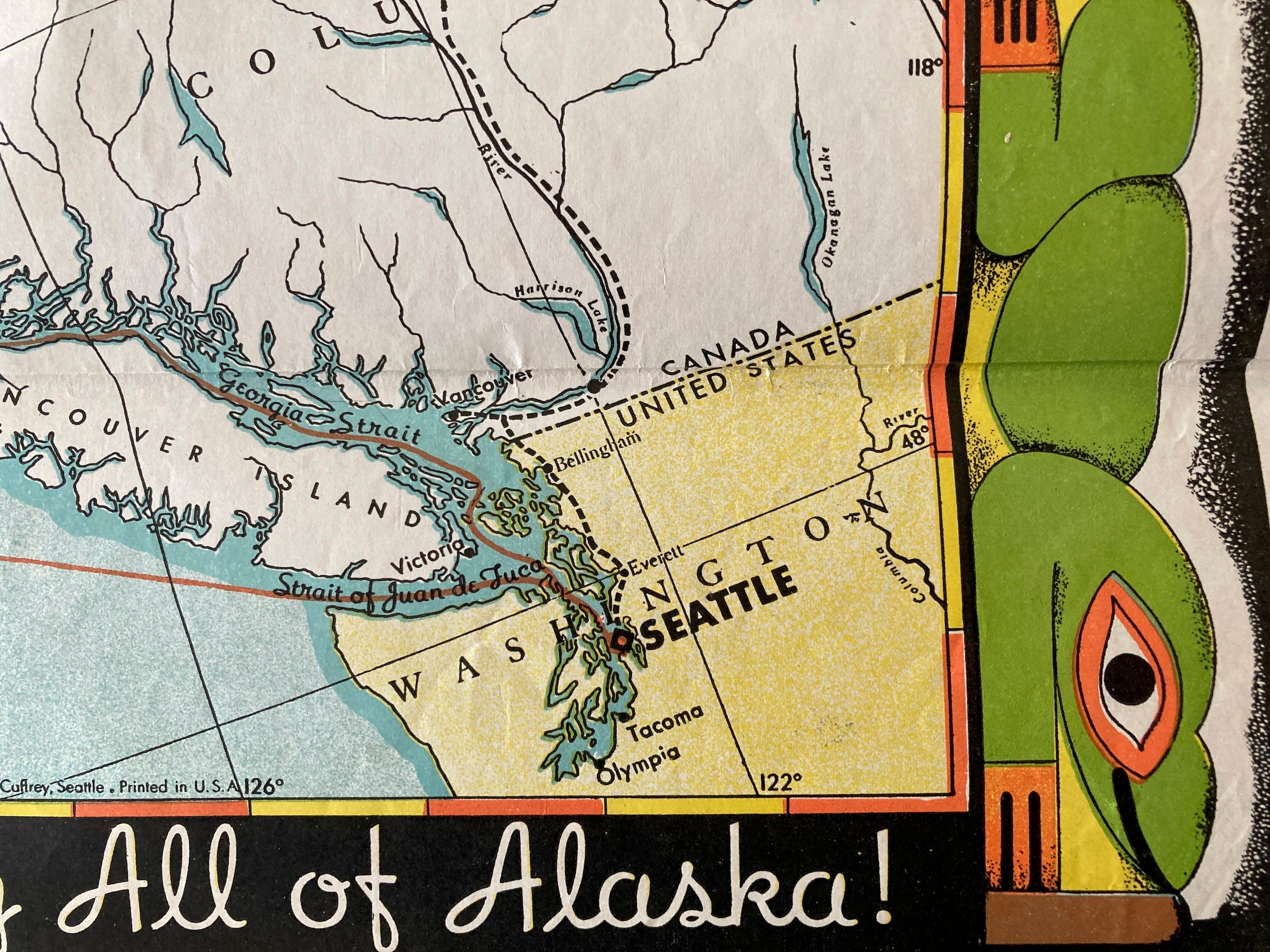 Territory Of Alaska: Alaska Steamship Line Map 1936