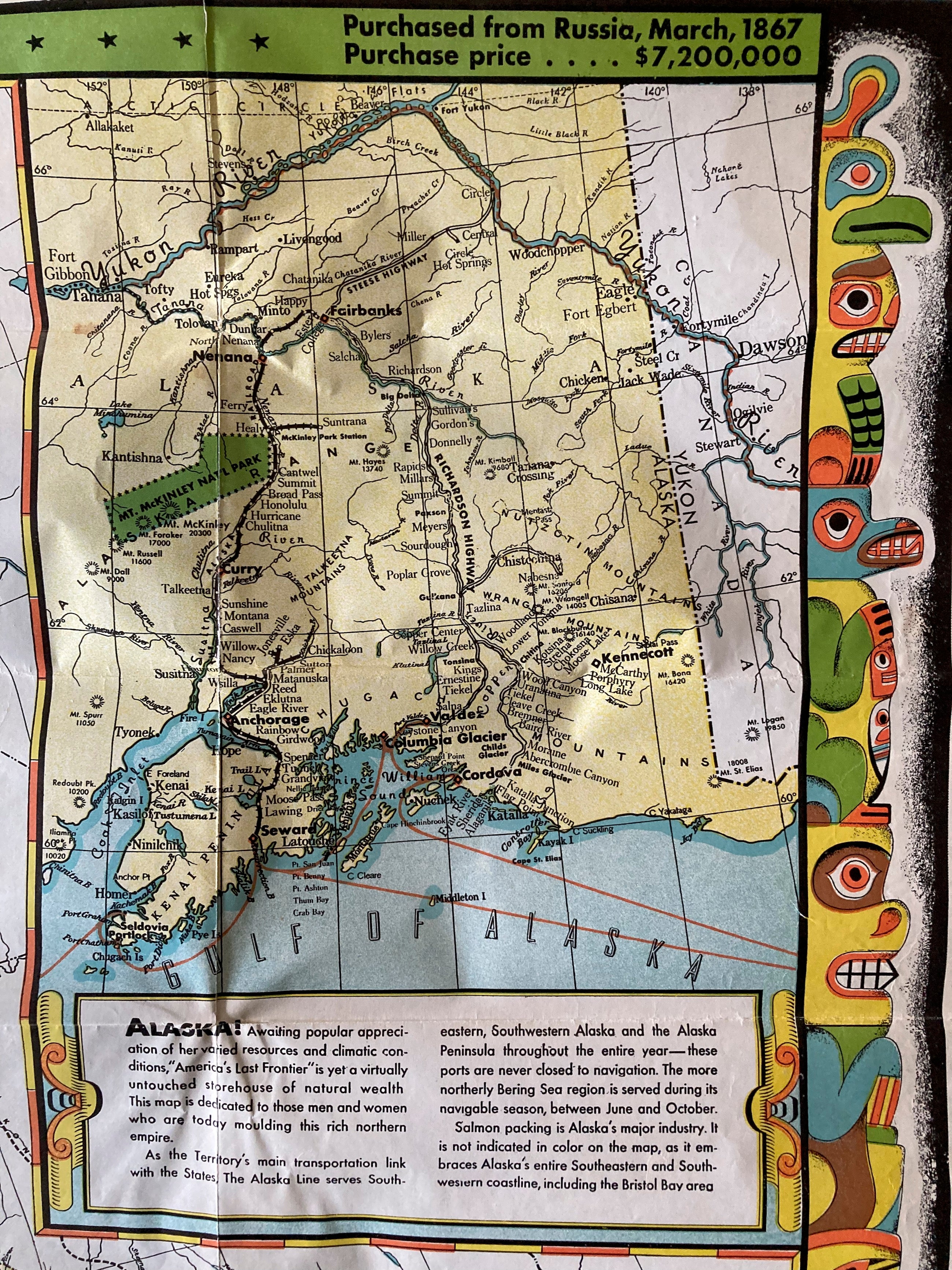 Territory Of Alaska: Alaska Steamship Line Map 1936