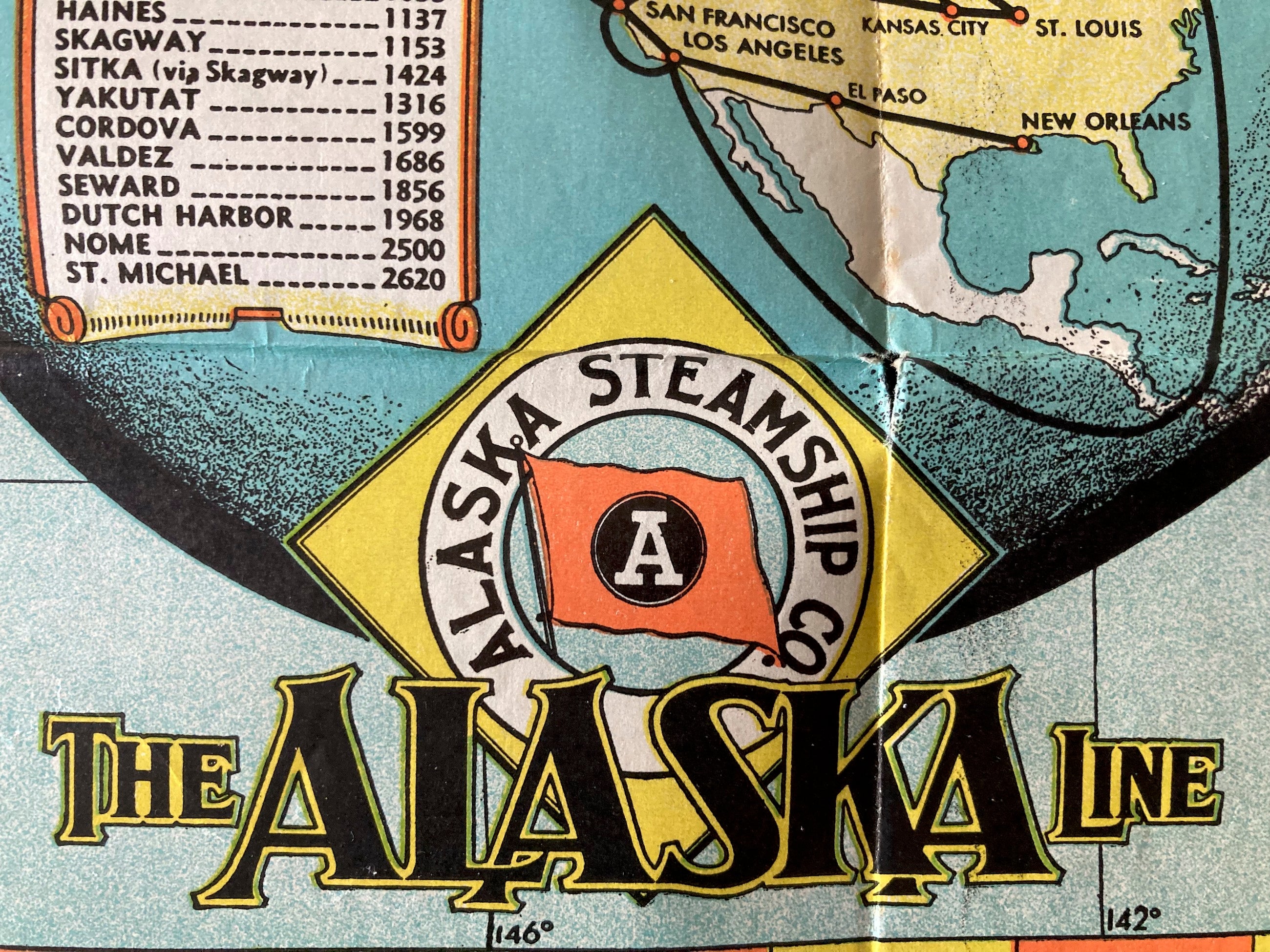 Territory Of Alaska: Alaska Steamship Line Map 1936