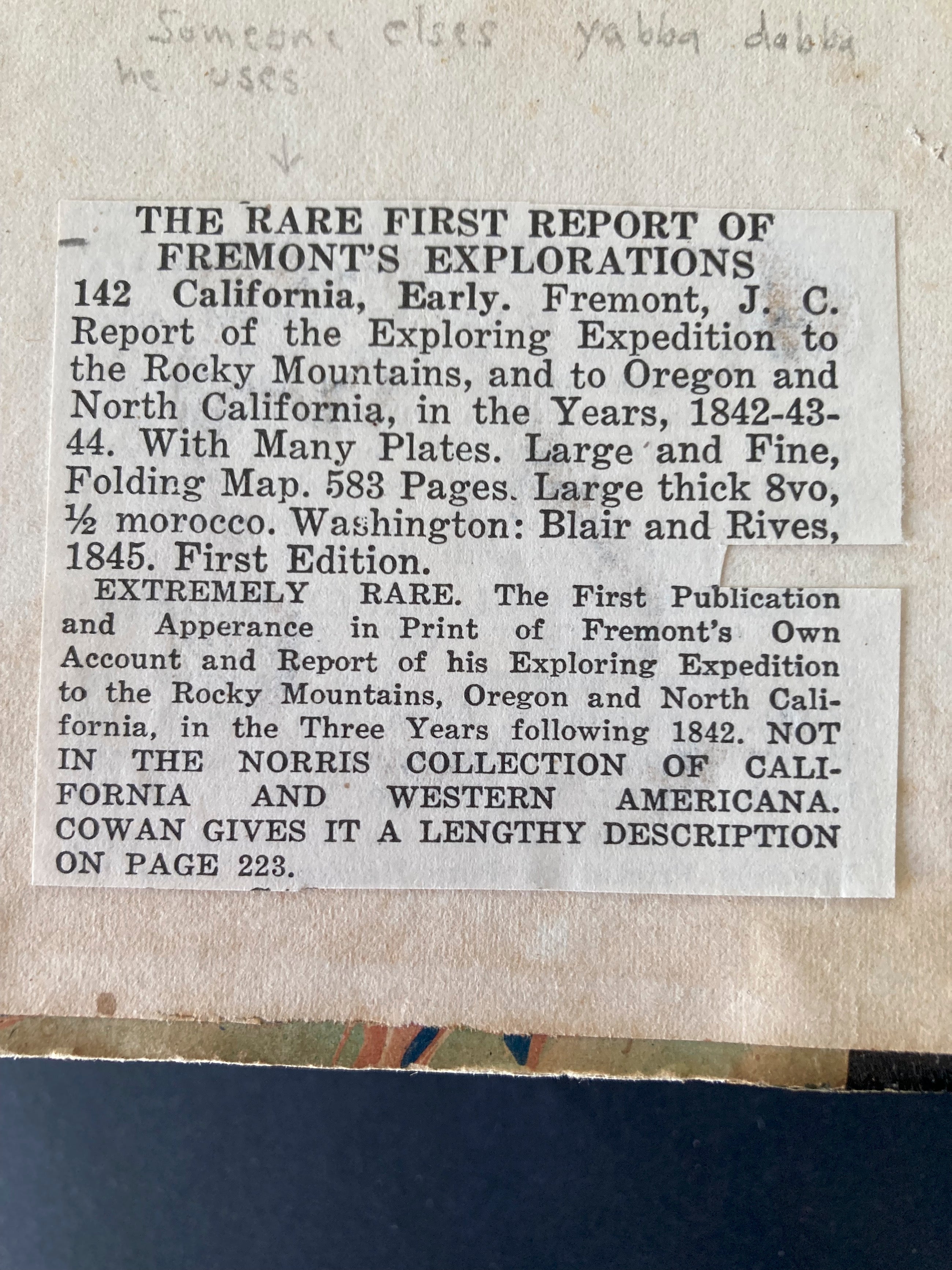 Report of the Exploring Expedition to The Rocky Mountains in the year 1842 and to Oregon and North California in the Years 1843-'44