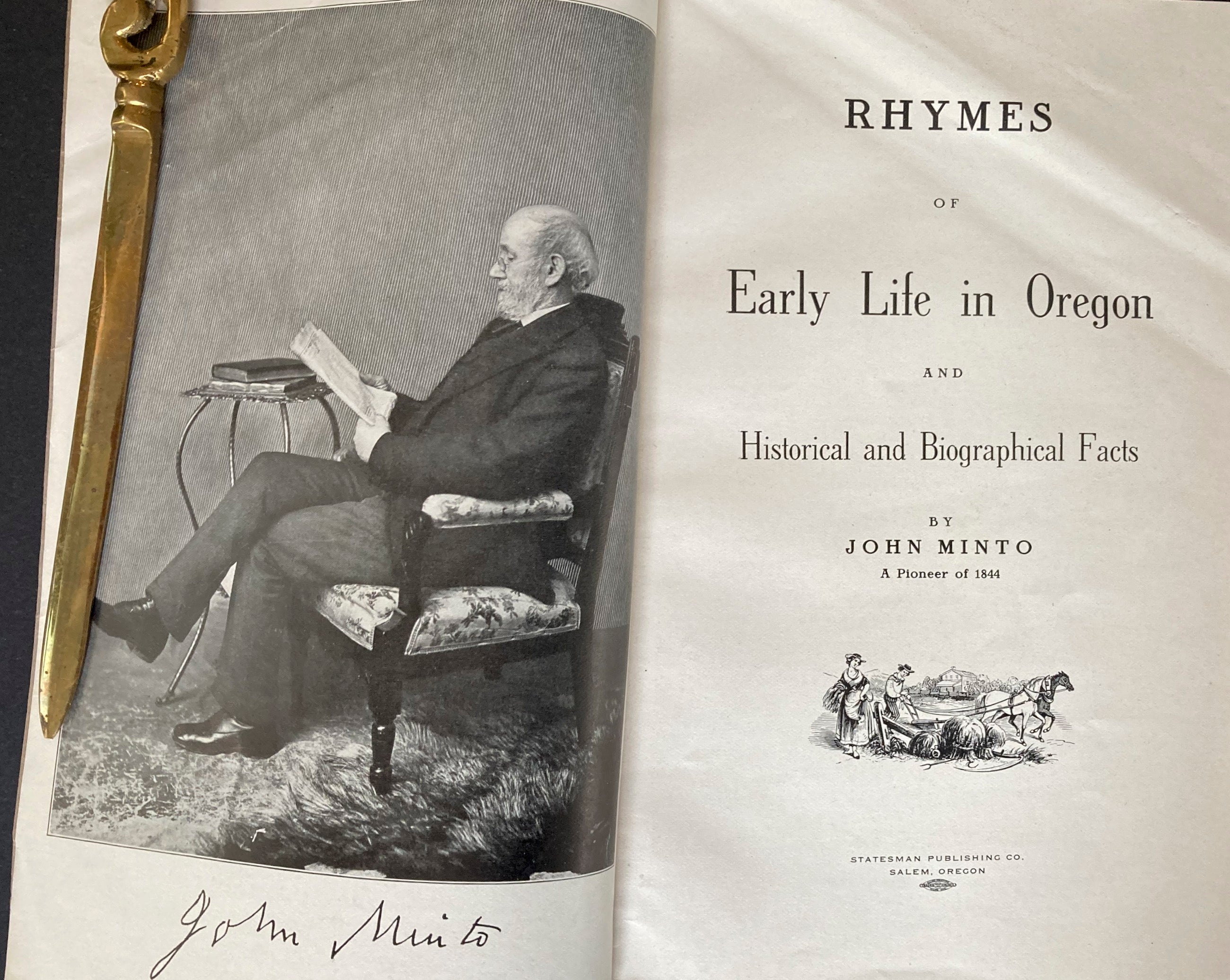 RHYMES OF EARLY LIFE IN OREGON SIGNED 1ST EDITION MINTO 1844
