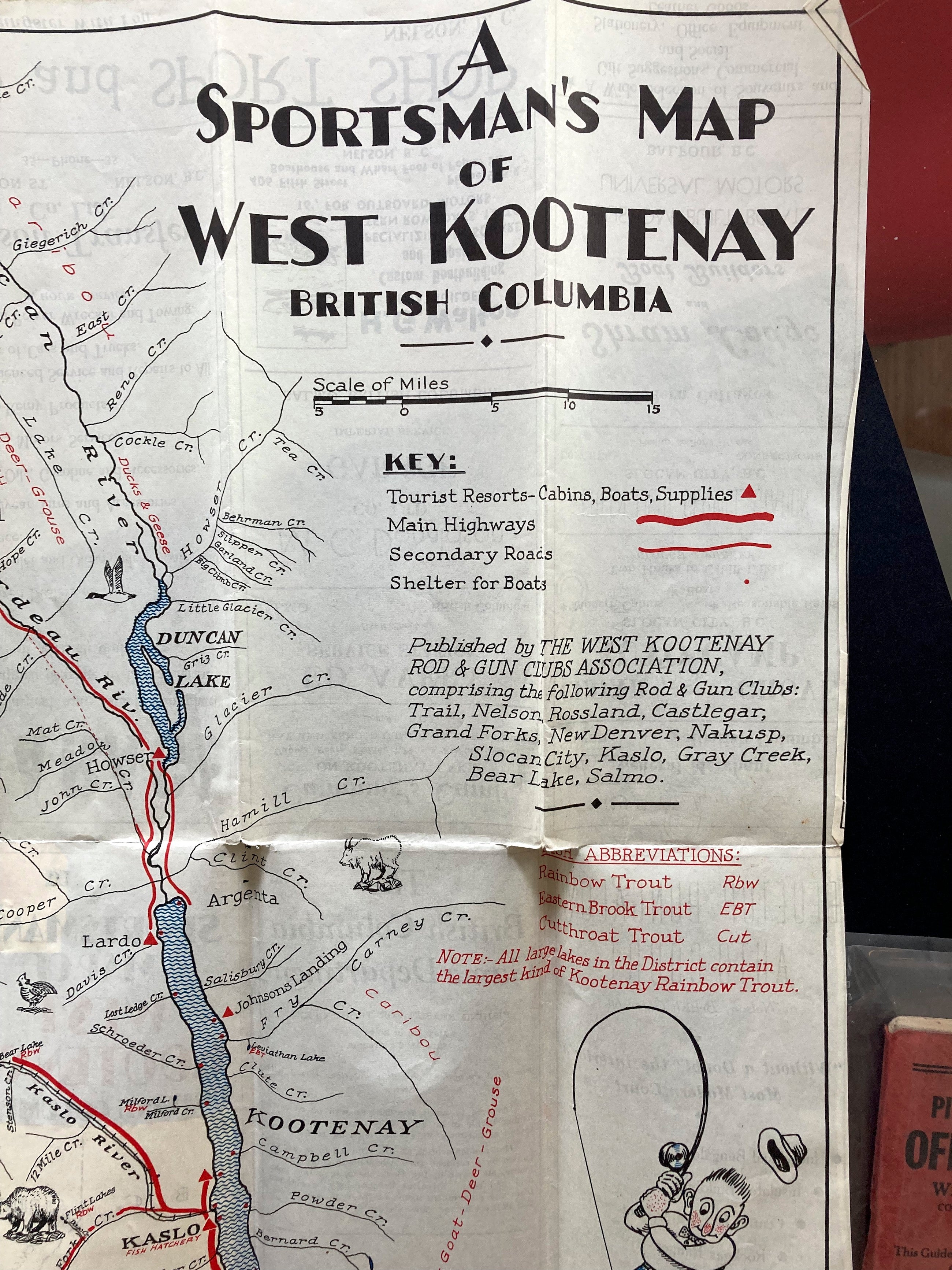 A SPORTSMAN'S MAP OF WEST KOOTENAY BRITISH COLUMBIA 1946