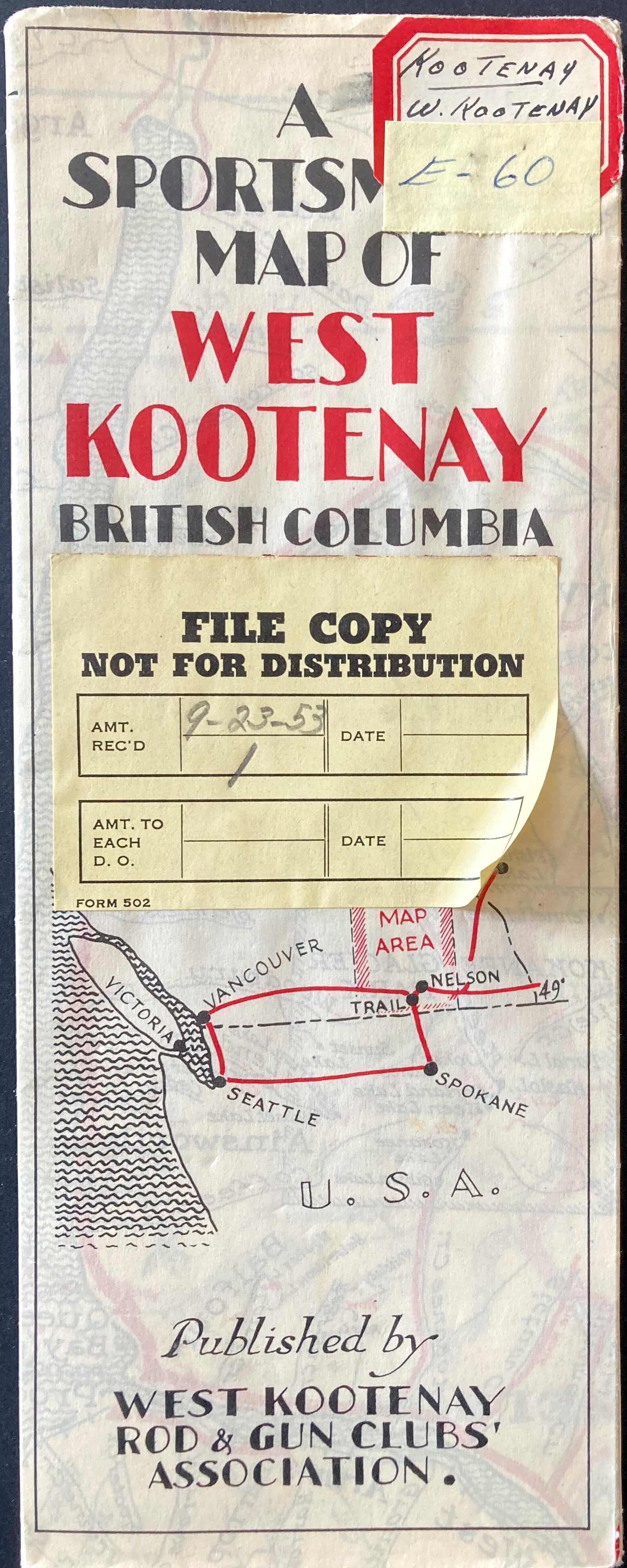 A SPORTSMAN'S MAP OF WEST KOOTENAY BRITISH COLUMBIA 1946