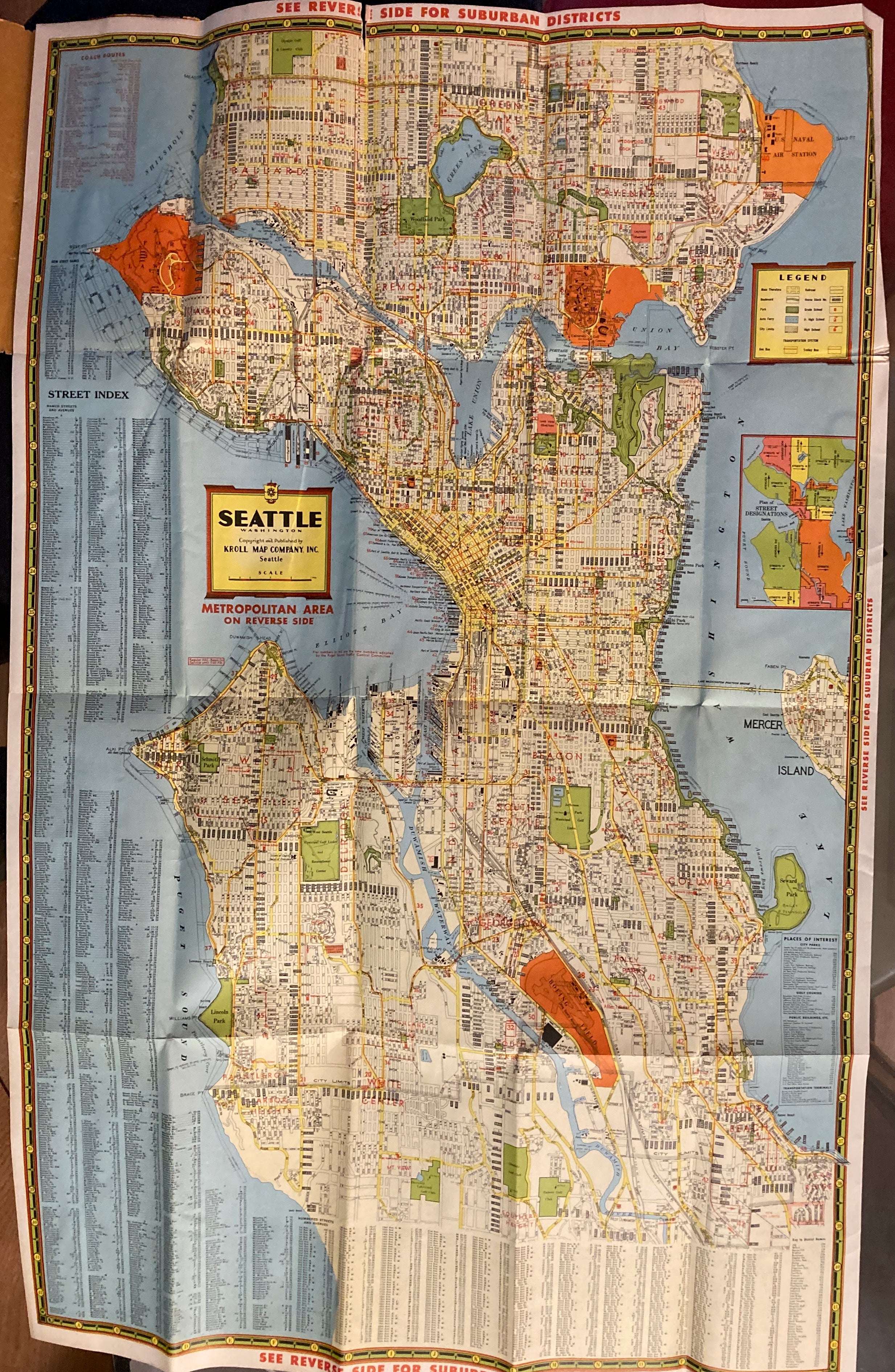 Kroll Seattle Tourist Guide and Map Vintage