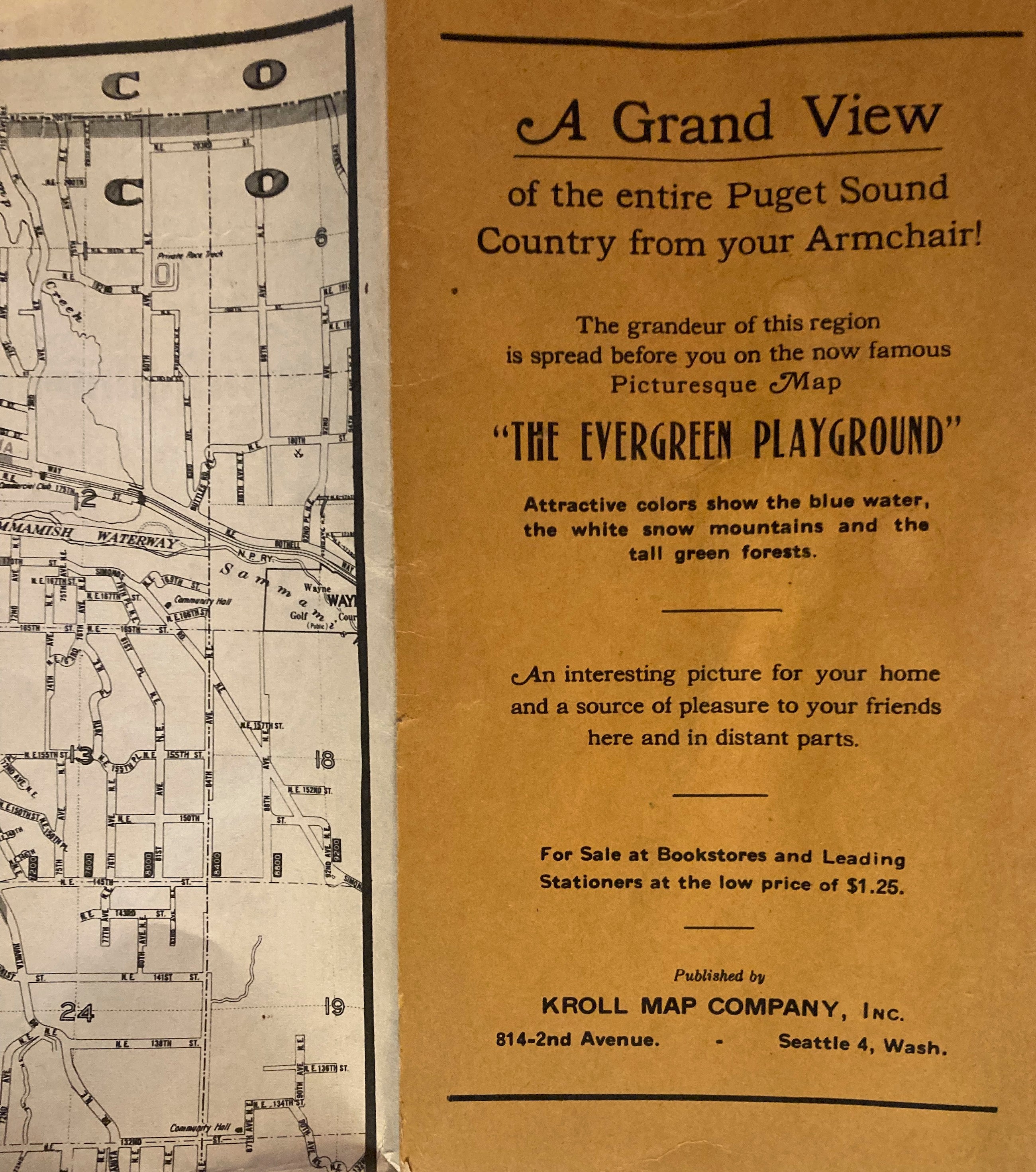Kroll Seattle Tourist Guide and Map Vintage
