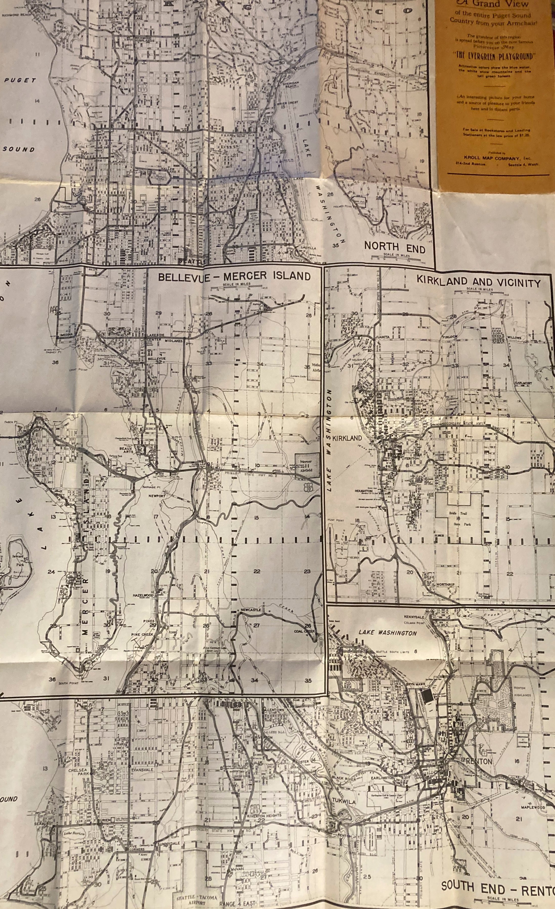 Kroll Seattle Tourist Guide and Map Vintage