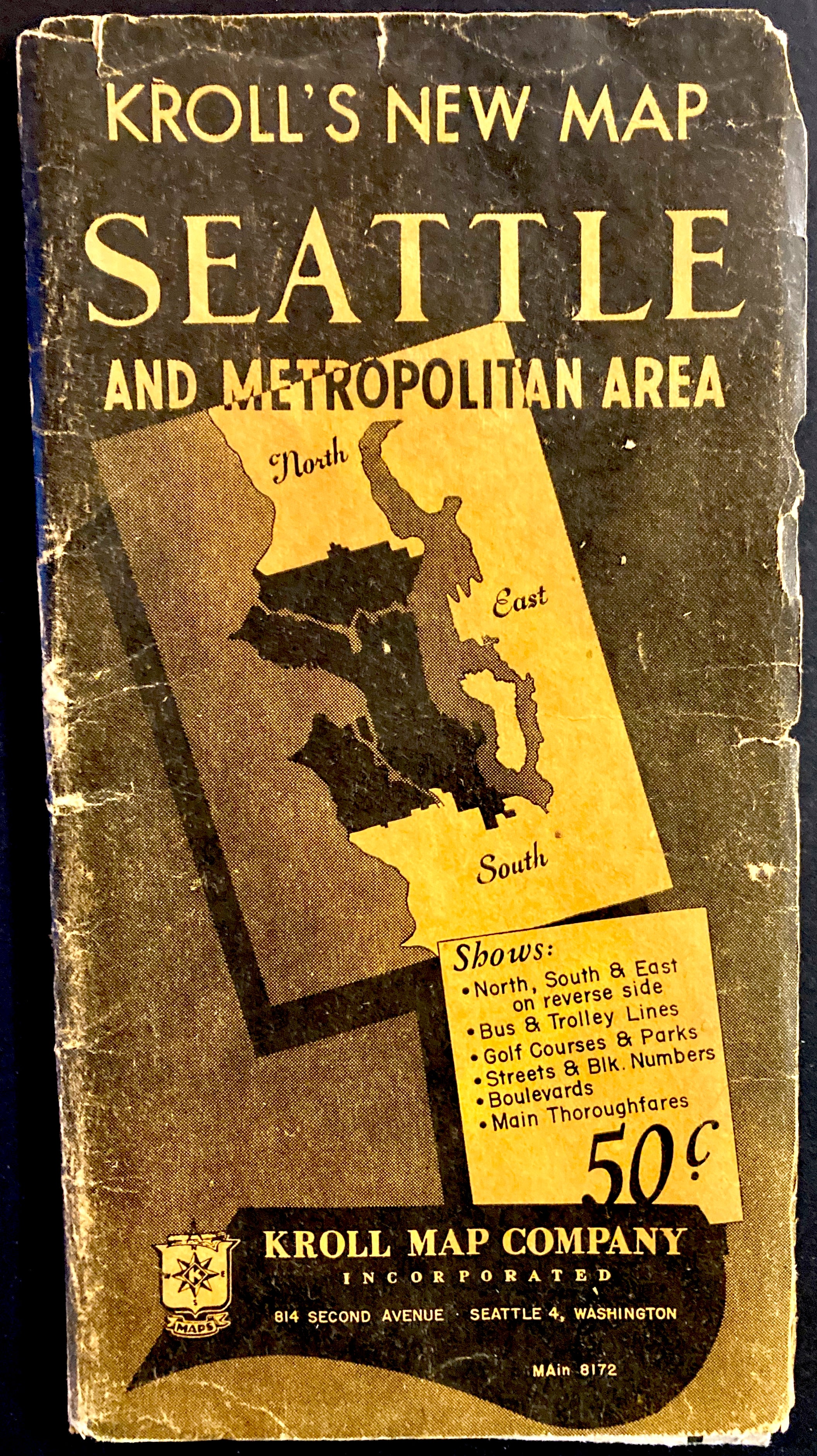 Kroll Seattle Tourist Guide and Map Vintage