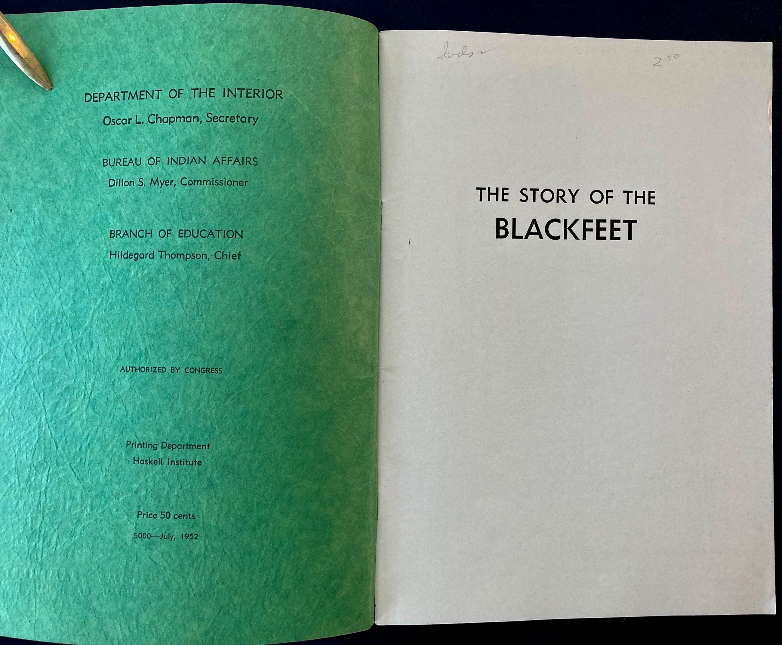 The Story of The Blackfeet Ewers 1952