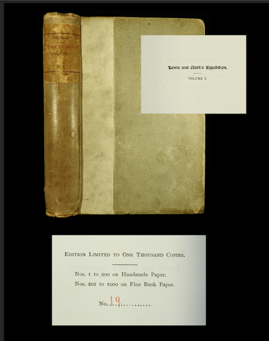 HISTORY OF THE EXPEDITION OF LEWIS AND CLARK #19 OF 200 INSCRIBED SCARCE