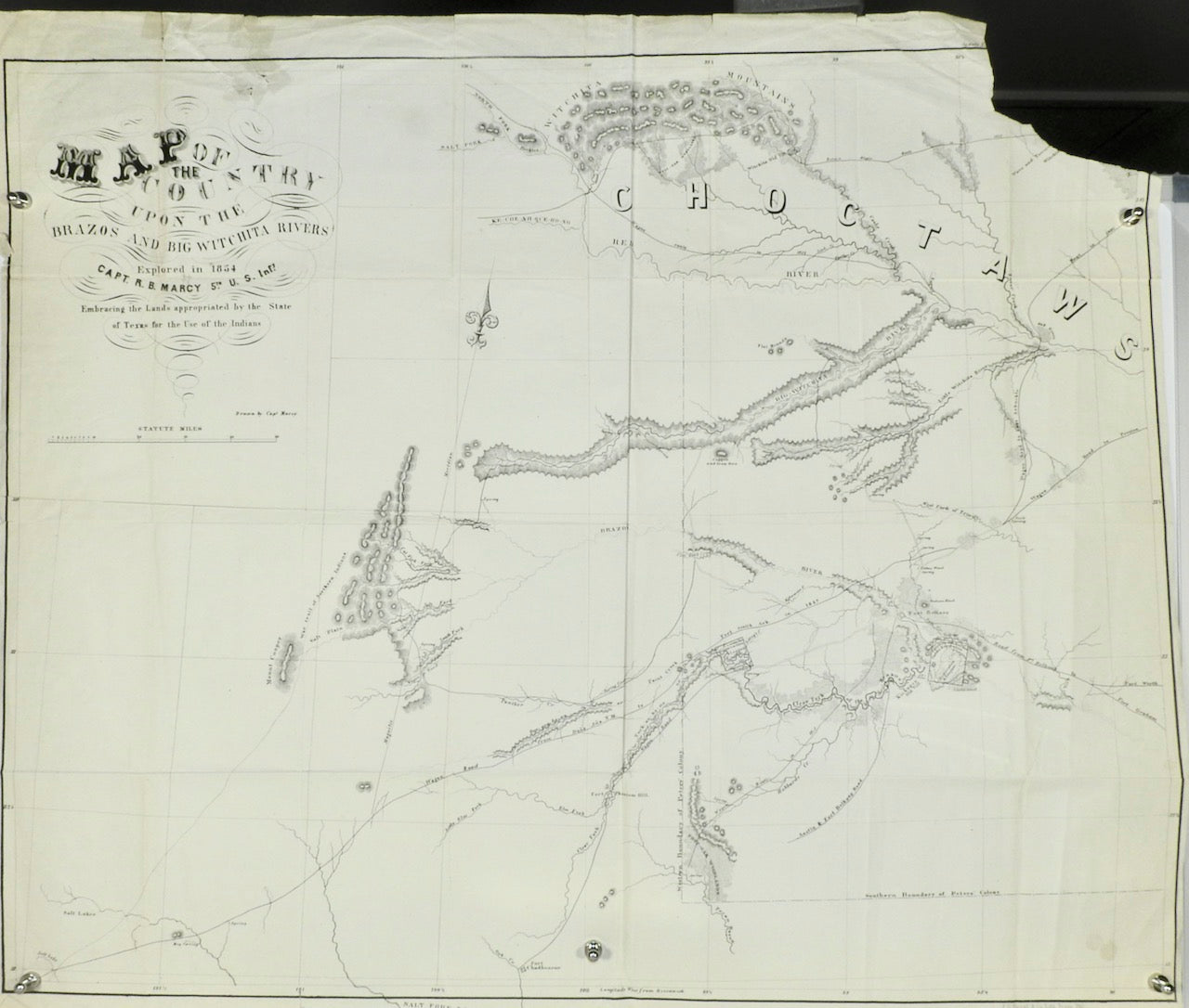 MAP OF THE COUNTRY UPON THE BRAZOS AND BIG WITCHITA RIVERS 1854