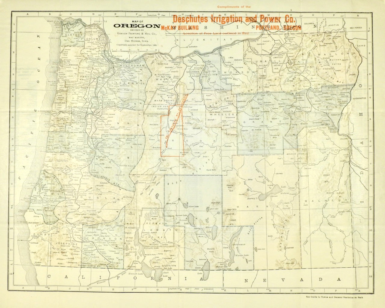 DECHUTES IRRIGATION AND POWER CO Map MCKAY BUILDING PORTLAND OREGON 1902