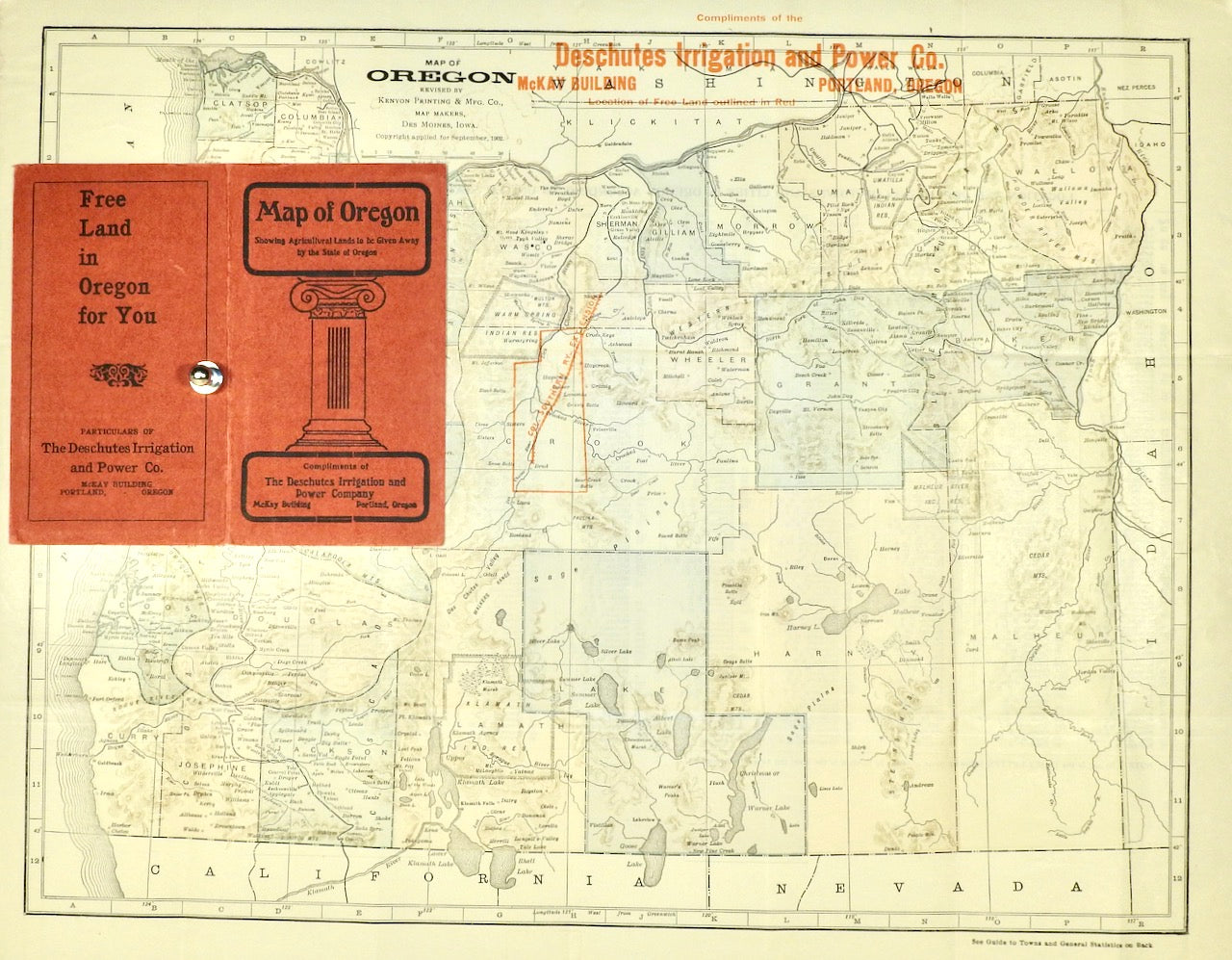 DECHUTES IRRIGATION AND POWER CO Map MCKAY BUILDING PORTLAND OREGON 1902