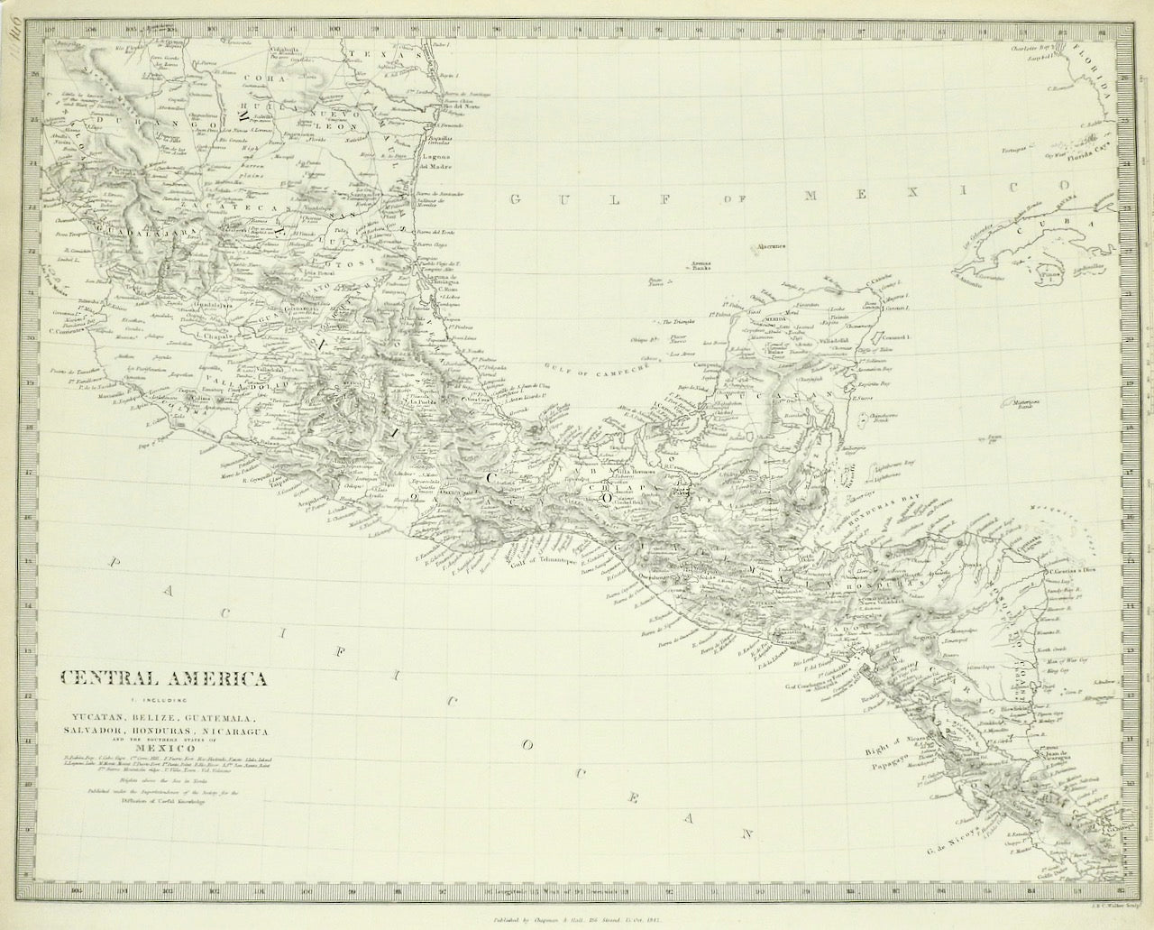 Central America Mexico Nicaragua Guatemala Honduras Map  1842