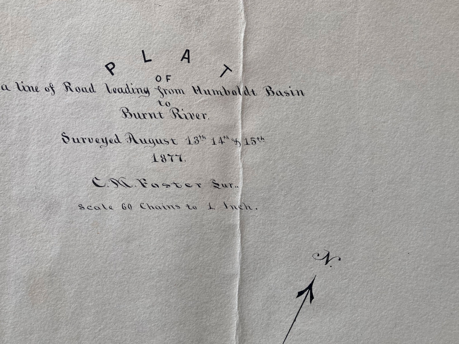 1877 Plat of a line of road from Humboldt Basin to Burnt River Rd  Map C. M . Foster