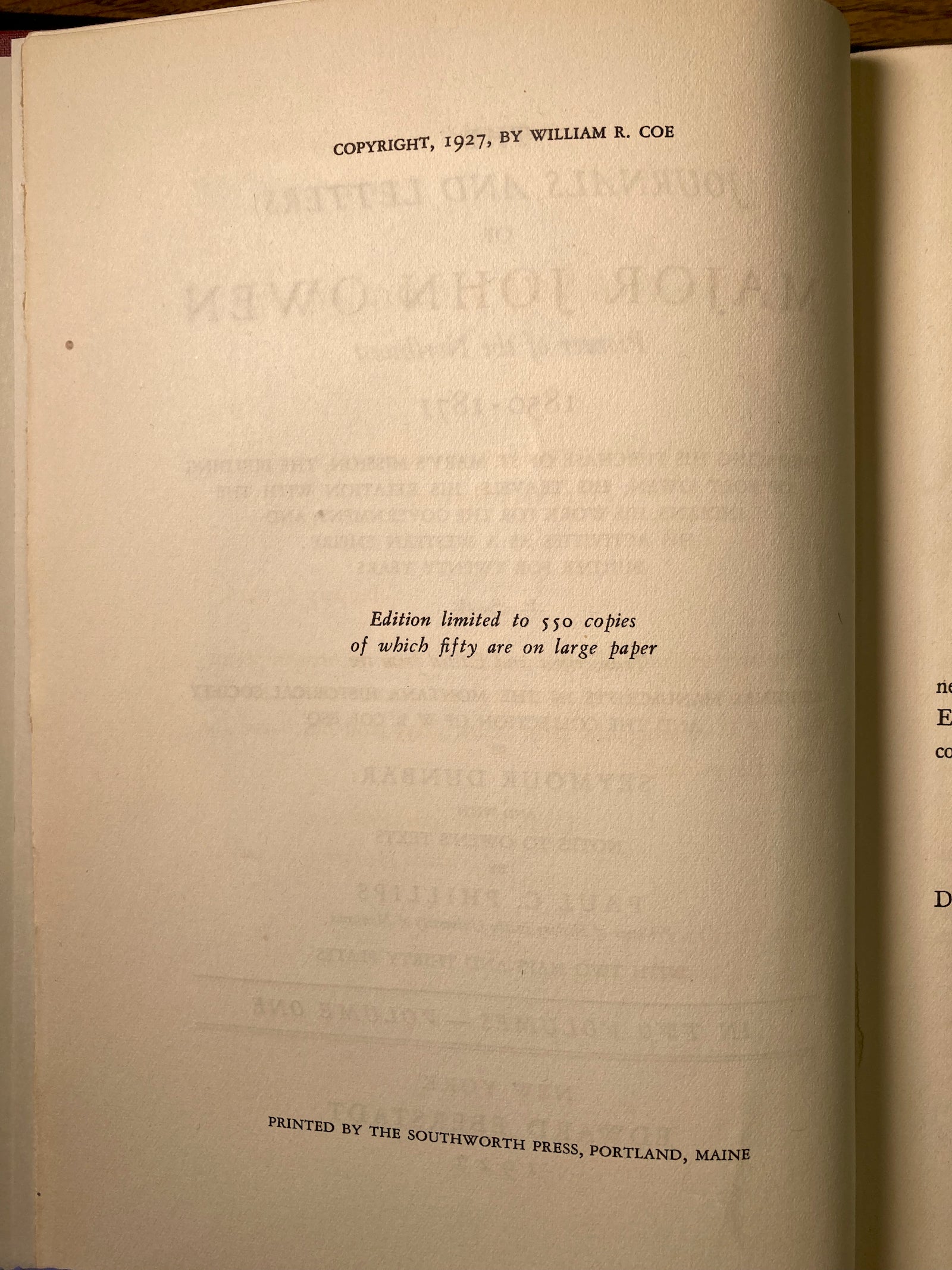 The Journals and Letters of Major John Owen, Pioneer of the Northwest 1850-1871