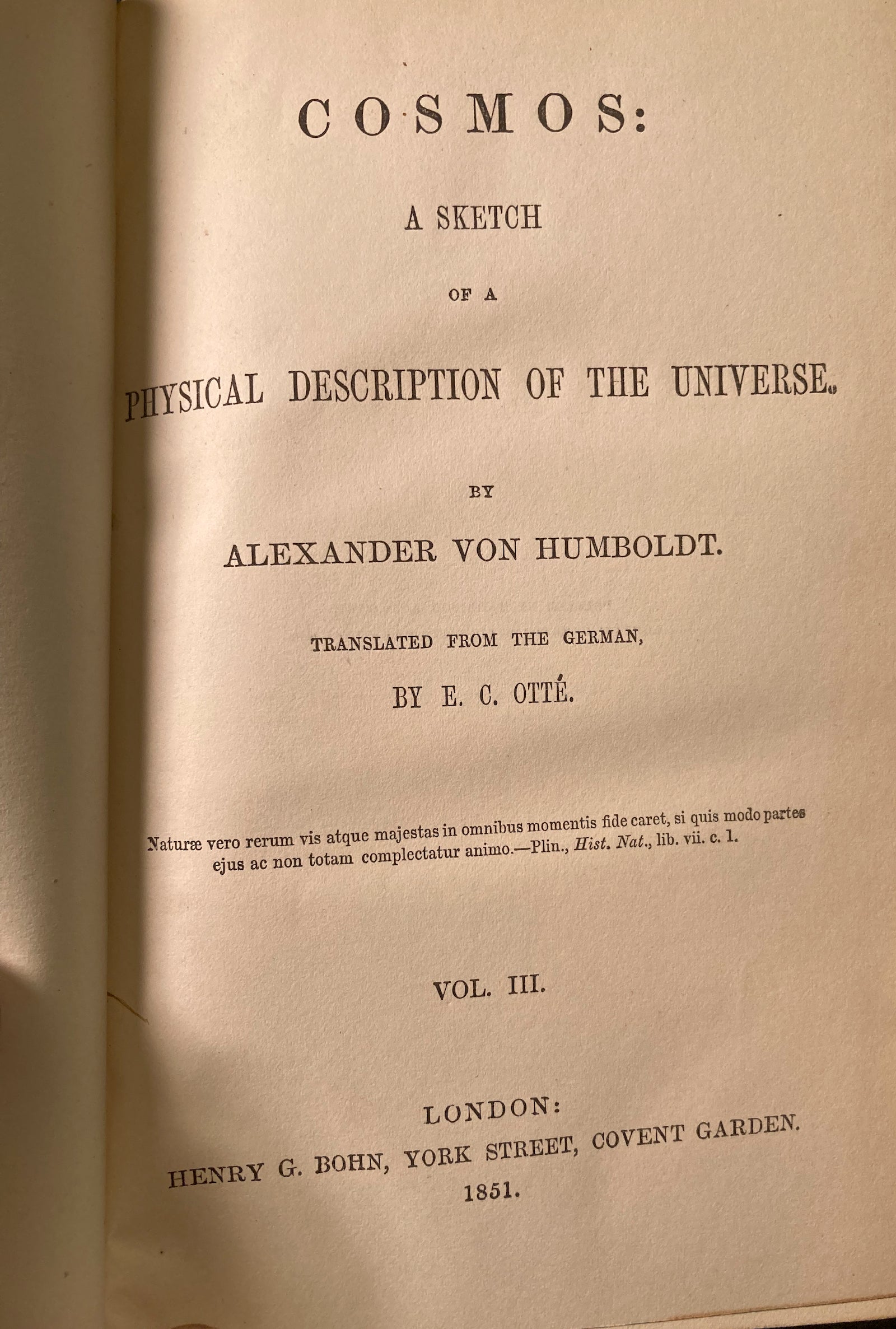 Cosmos A Sketch of a Physical Description of the Universe Alexander Von Humboldt