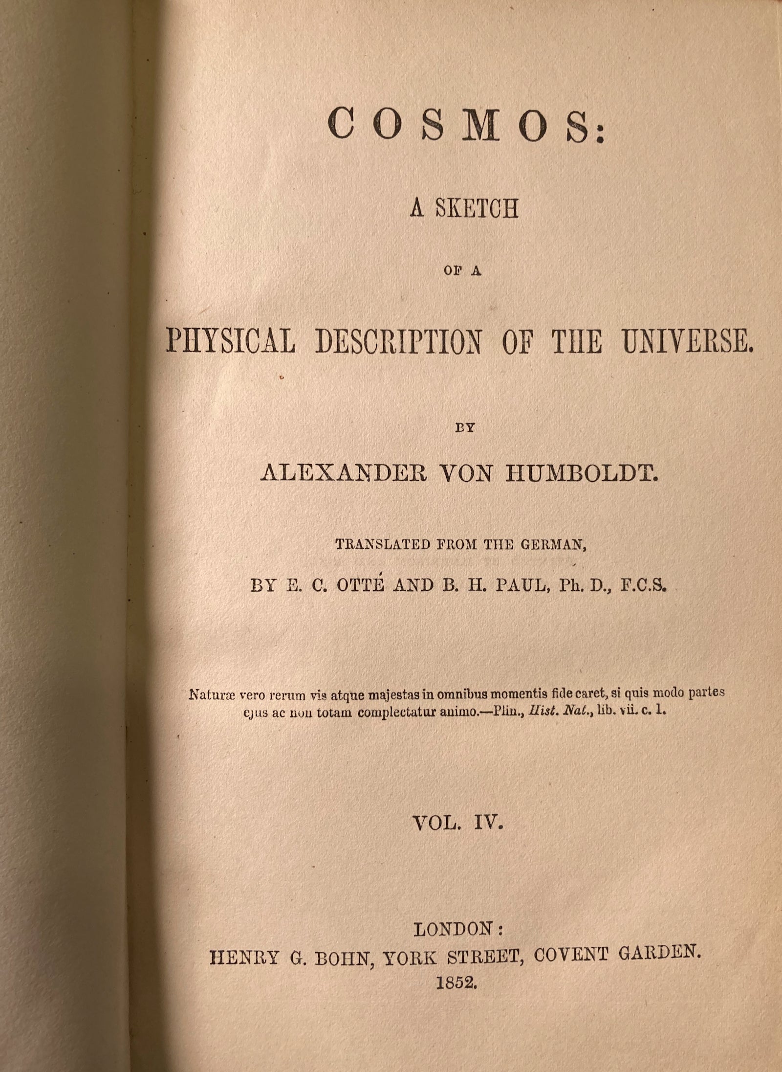 Cosmos A Sketch of a Physical Description of the Universe Alexander Von Humboldt