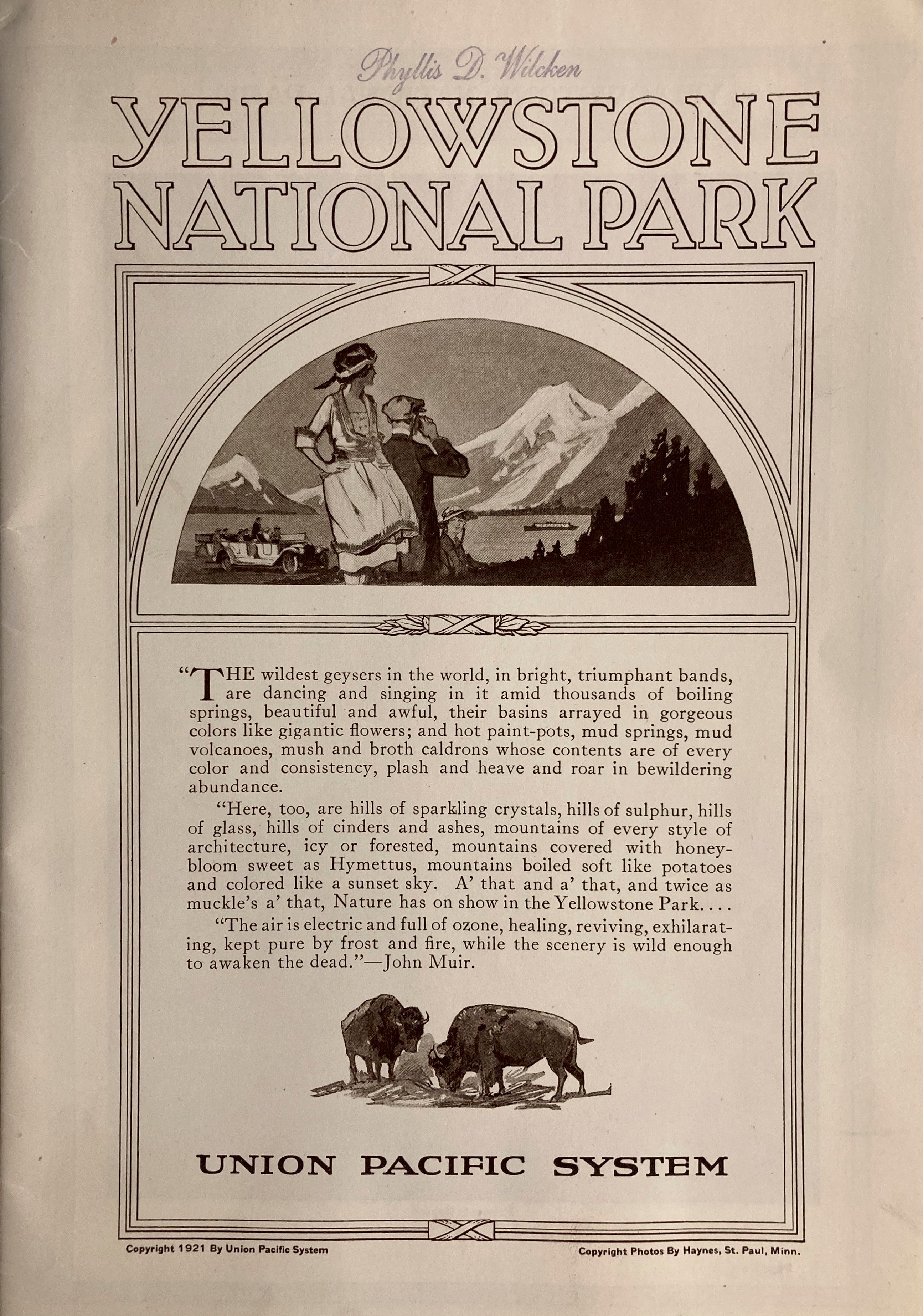 Union Pacific Yellowstone National Park Brochure  1921