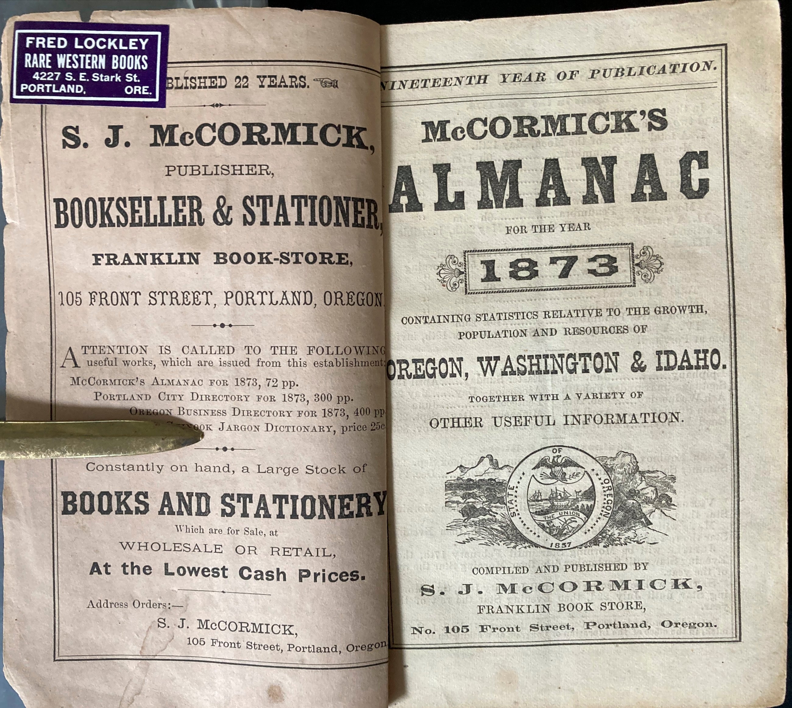 McCormick's Almanac for the Year 1873