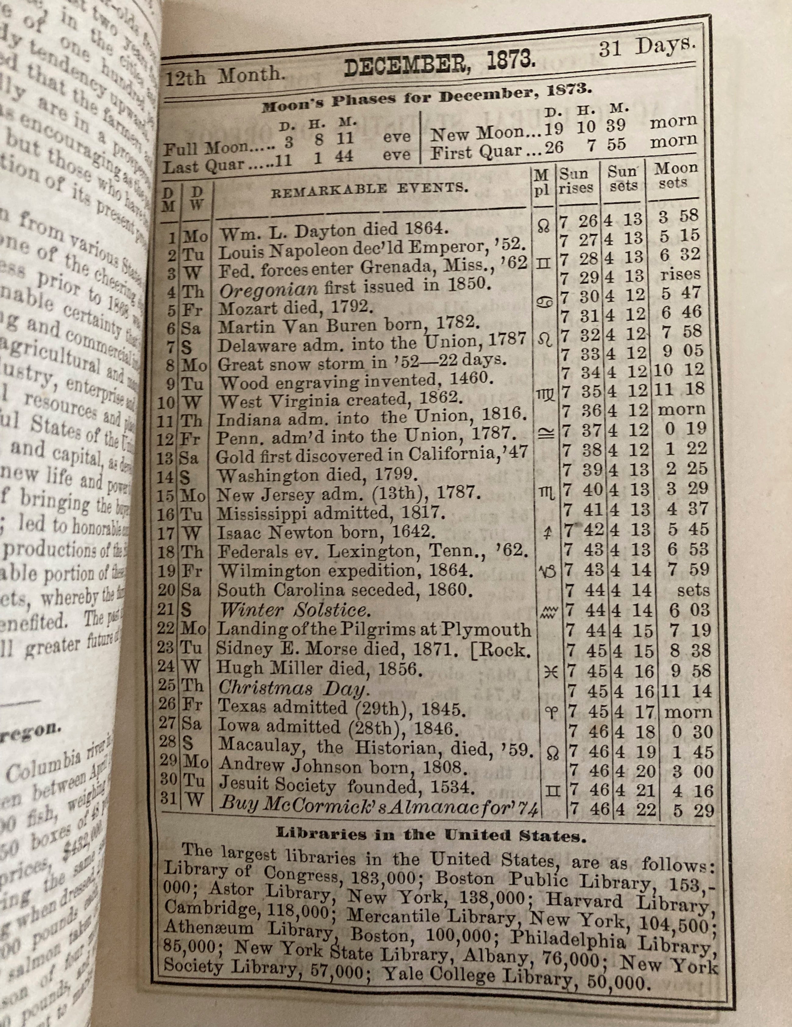 McCormick's Almanac for the Year 1873